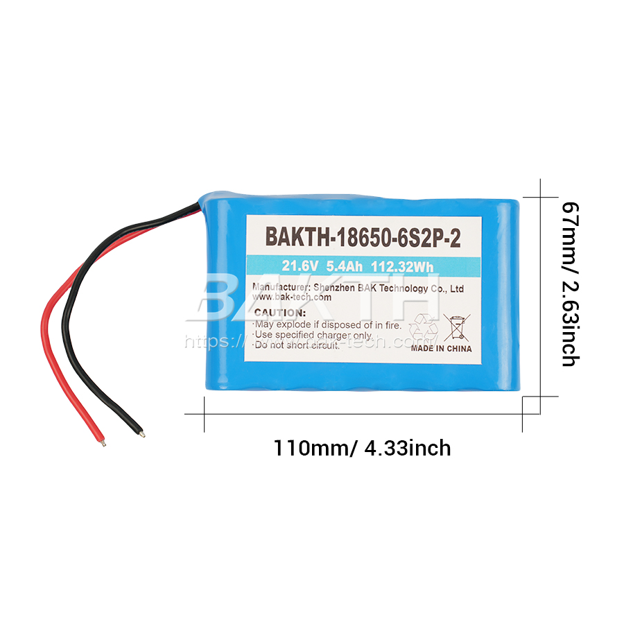 BAKTH-18650-6S2P-2, 21.6V, 5.4Ah, 112.32Wh