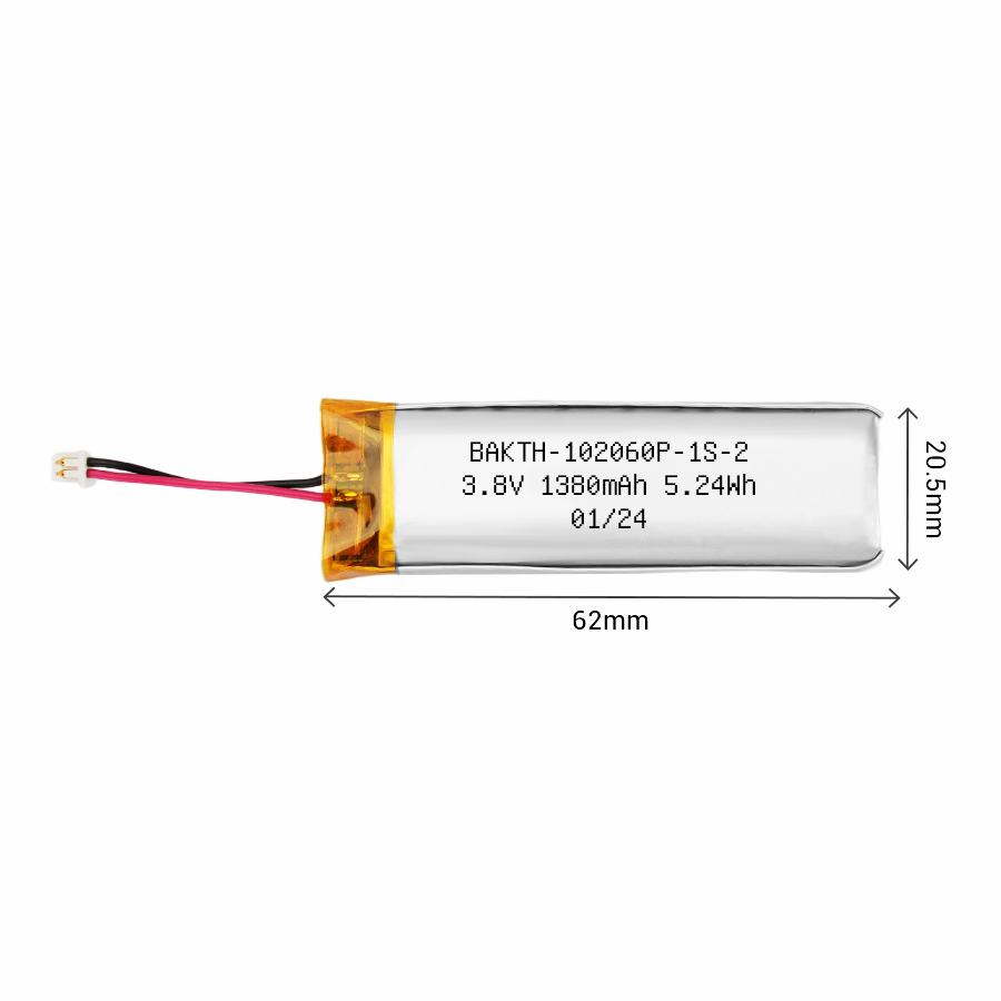 BAKTH-102060P-1S-2, 3.8V 1380mAh 5.24Wh