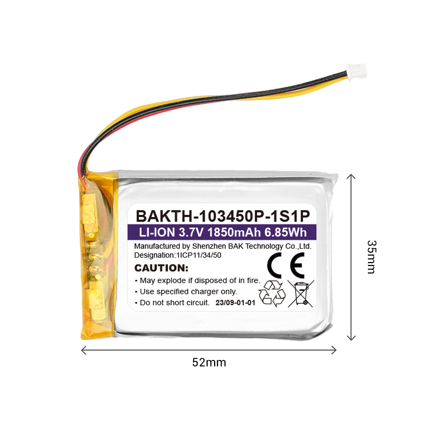 BAKTH-103450P-1S1P, 3.7V, 1850mAh, 6.85Wh