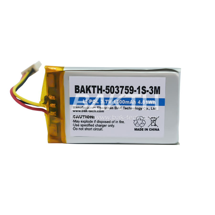 BAKTH-503759-1S-3M, 3.7 V, 1300 mAh, 4.81 Wh