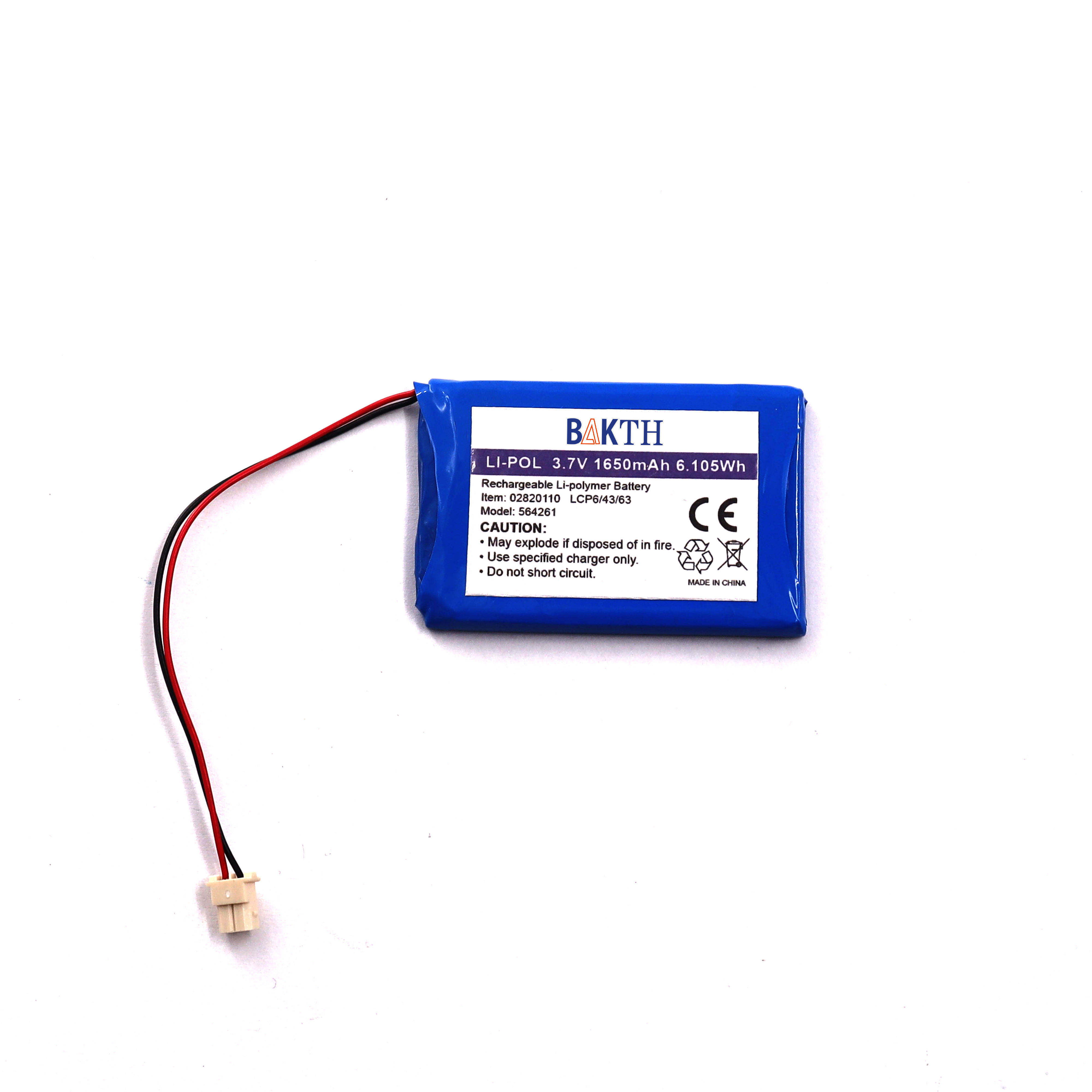BAKTH-564261-1S1P, 3.7V, 1650mAh, 6.105Wh