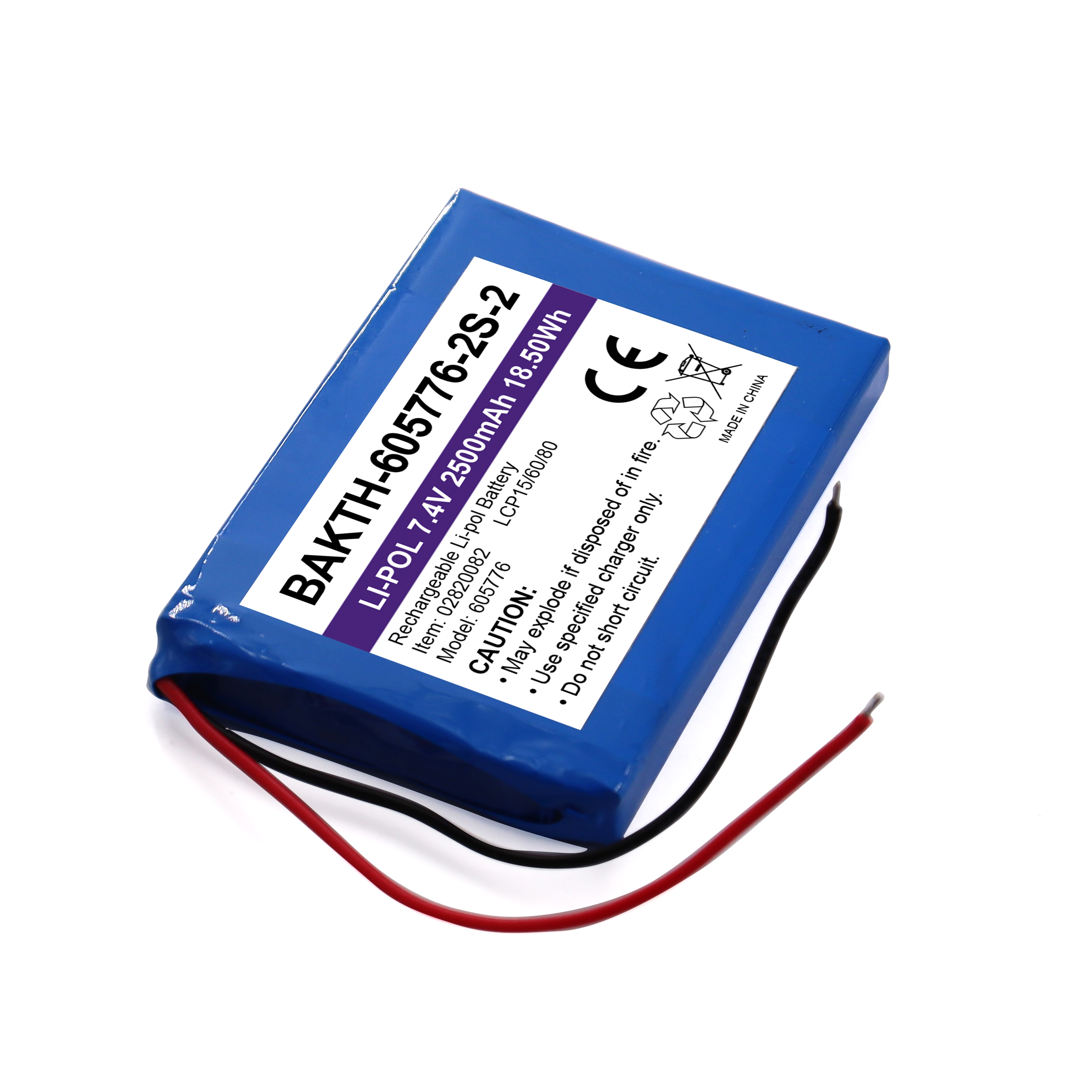 BAKTH-605776P-2S-2, 7.4V, 2500mAh, 18.5Wh